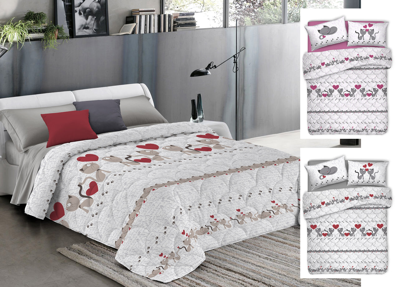 Trapuntino Piumino Estivo 100gr Linea Pensieri Delicati Disegno Gattini - Singolo - Rosa