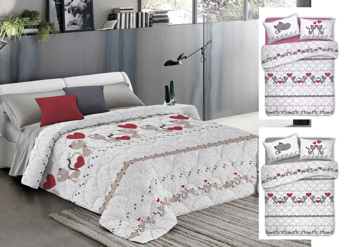 Trapuntino Piumino Estivo 100gr Linea Pensieri Delicati Disegno Gattini - Singolo - Rosa