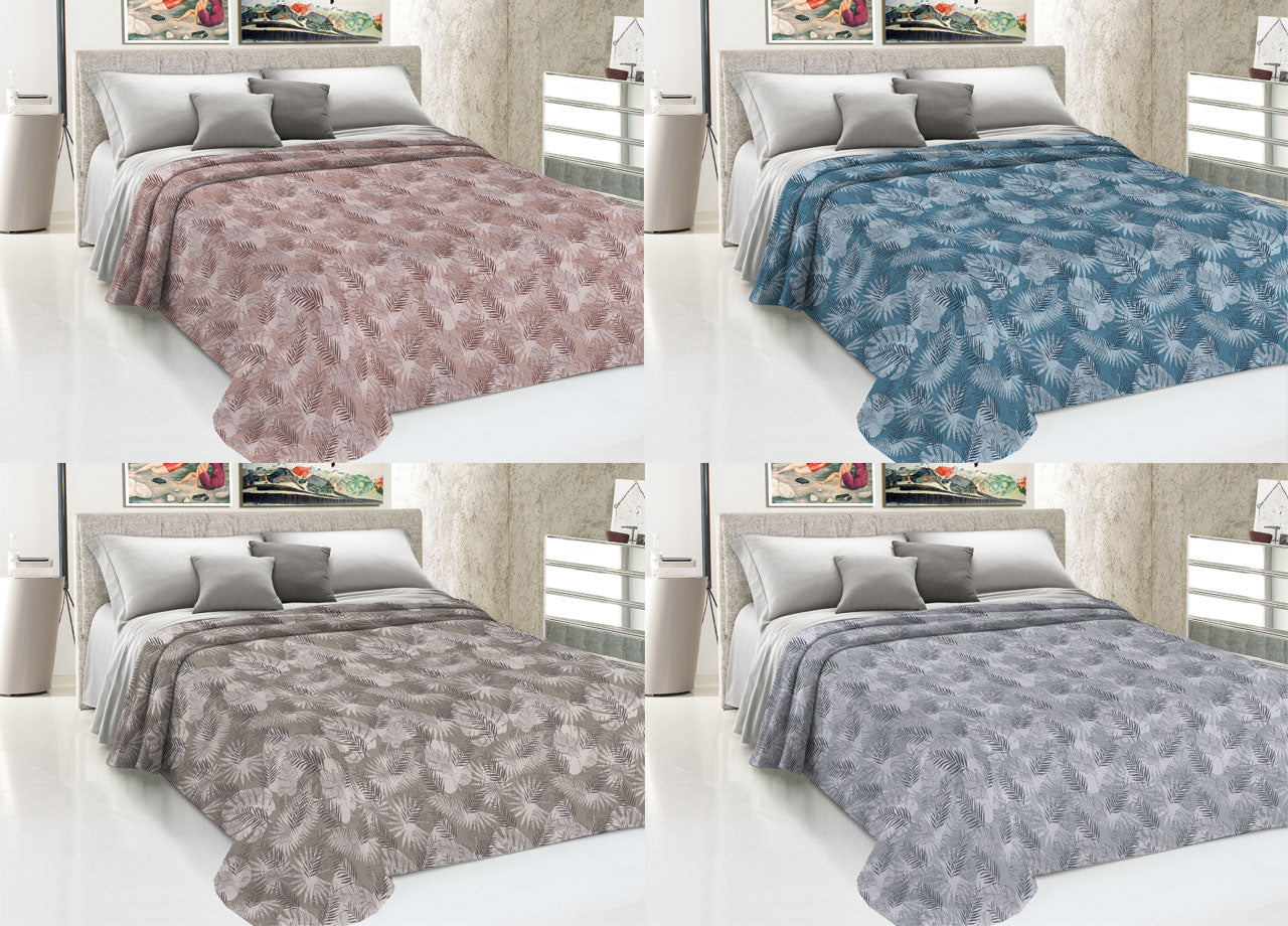 Copriletto Piquet Primavera Estate 100% Cotone Disegno Tropical Felce - Singolo - Rosa