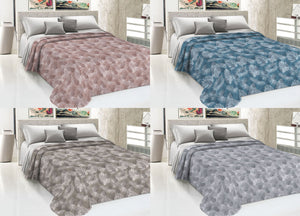 Copriletto Piquet Primavera Estate 100% Cotone Disegno Tropical Felce - Singolo - Rosa