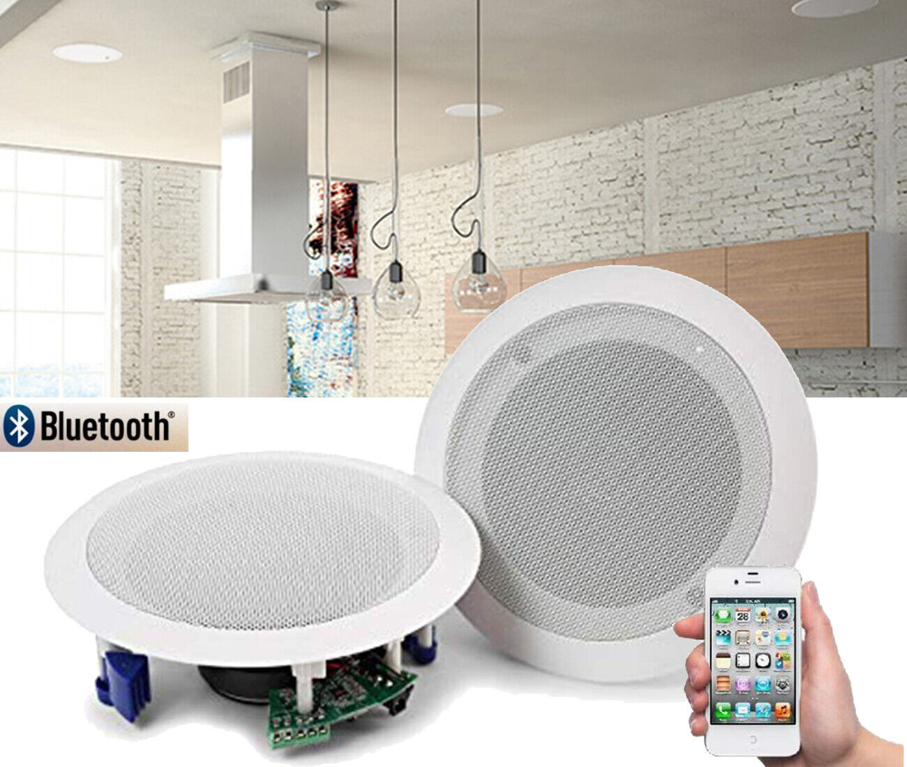 COPPIA CASSE ALTOPARLANTI AUDIO BLUETOOTH SOFFITTO INCASSO CASA UFFICIO 20W