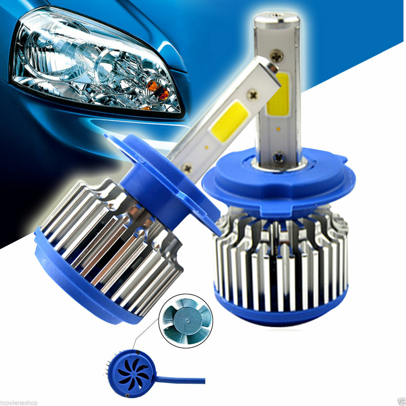 COPPIA LAMPADE FARI RICAMBIO AUTO H7 LED 3600 LUMEN 6000K 12V 40W CON VENTOLA