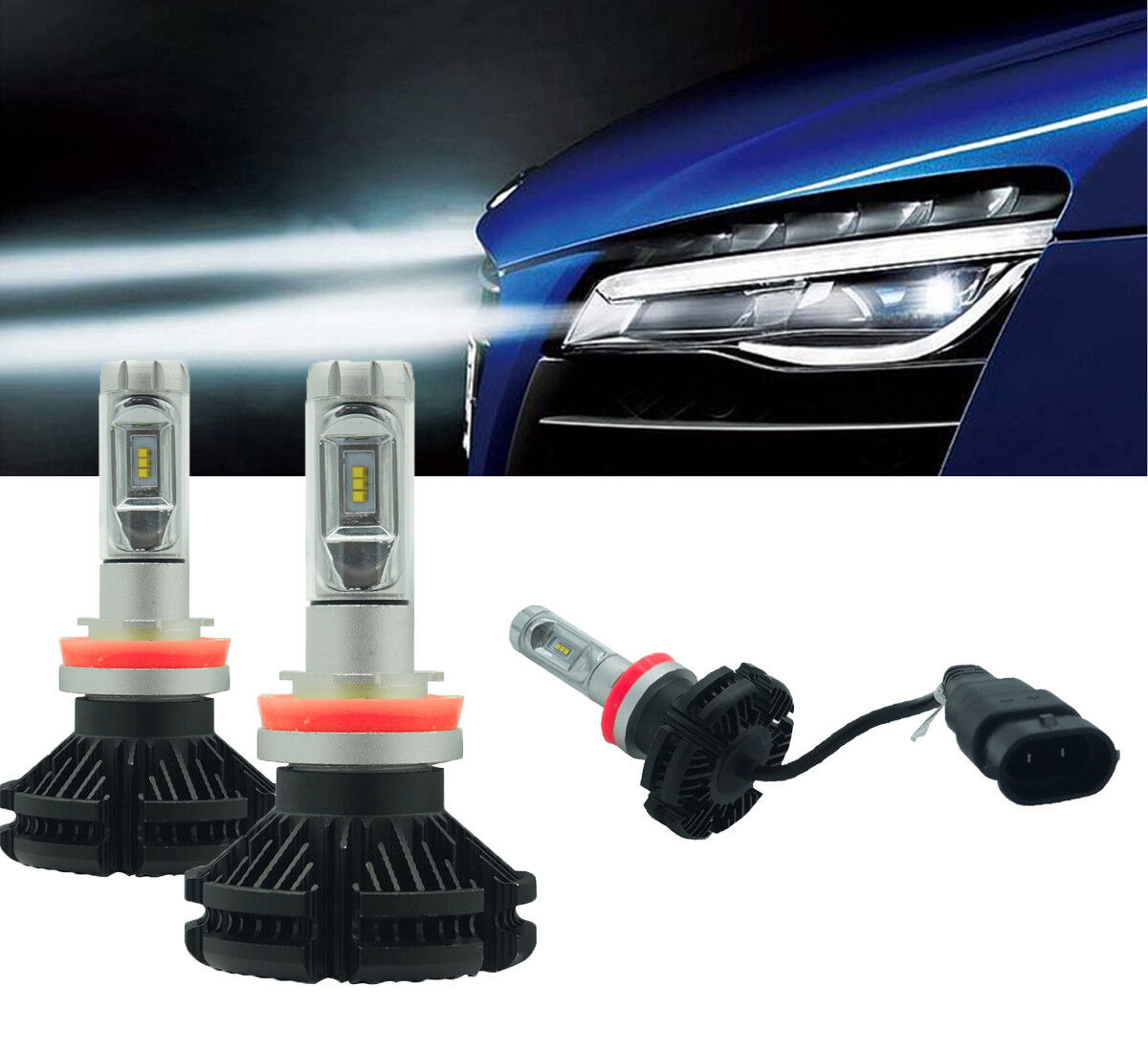 COPPIA LAMPADE LED AUTO FARI H11 X3 KIT LAMPADINE 50W 6000 LUMEN IP67