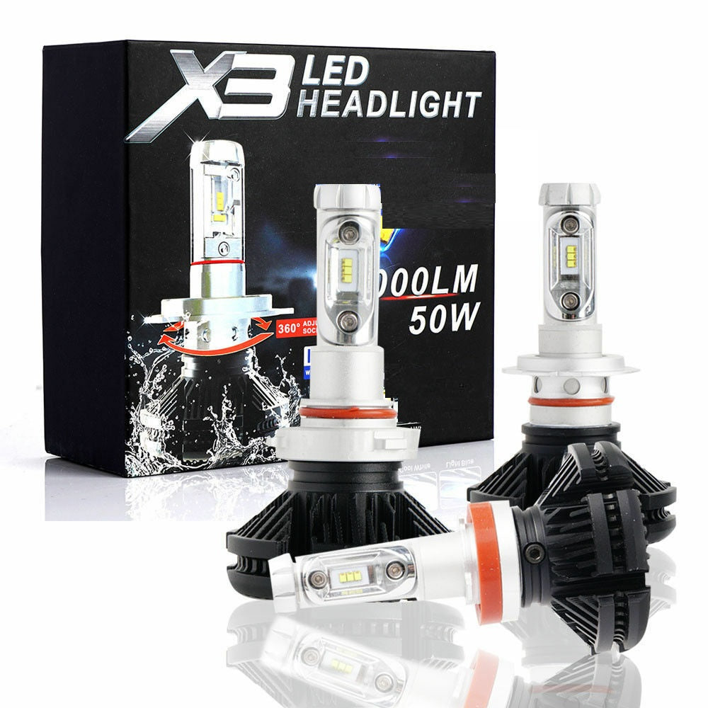 COPPIA LAMPADE X3 LED HEADLIGHT H4 LED CREE 6000K 6000 LUMEN 12V XENON FARI AUTO