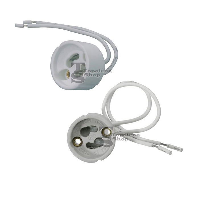 COPPIA PORTALAMPADA ATTACCO GU10 SPINOTTO GU 10 IN CERAMICA CAVI DI COLLEGAMENTO