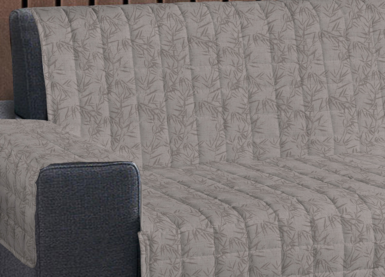 Copridivano Imbottito Trapuntato Sofà Antimacchia Made Italy Botanico - 3 Posti - Beige