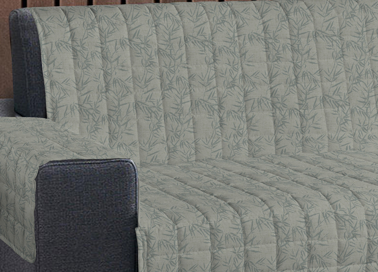 Copridivano Imbottito Trapuntato Sofà Antimacchia Made Italy Botanico - 4 Posti - Verde