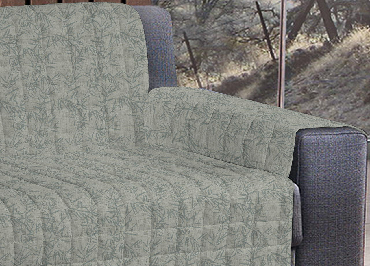 Copridivano Imbottito Trapuntato Sofà Antimacchia Made Italy Botanico - 4 Posti - Verde