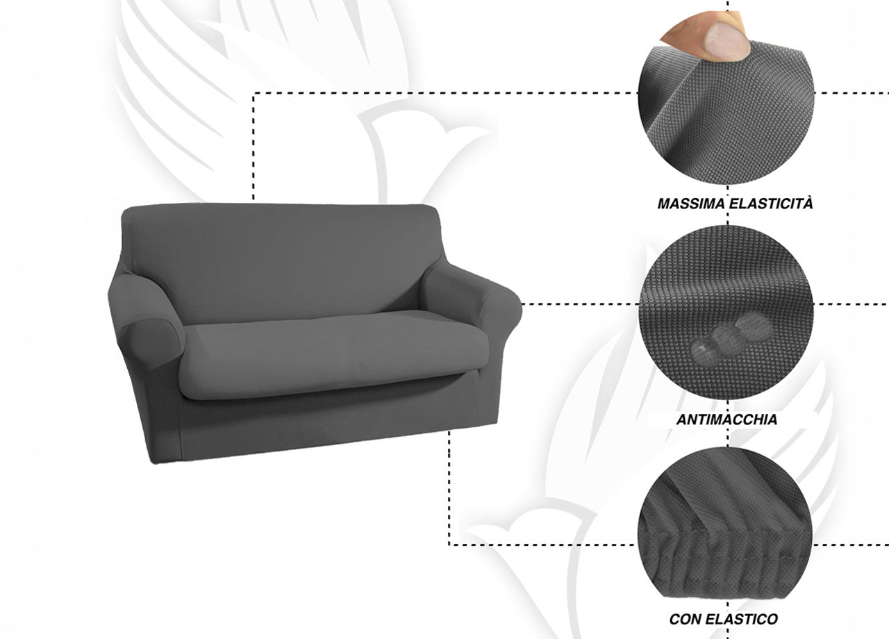 Copridivano E Copri Poltrona Antimacchia Sofà Elasticizzato Modello Magico - Div 2Posti - Bianco