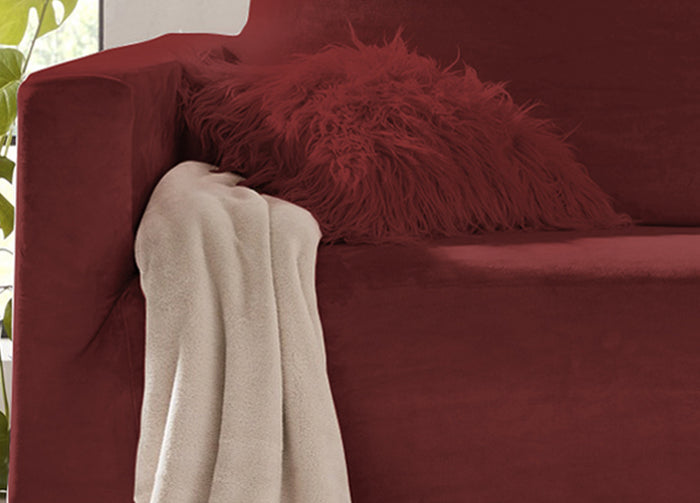 Copridivano Elasticizzato Effetto Velluto Modello Morbidissimo Colore Granata - 2 Posti - Granata