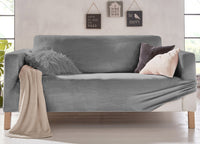 Copridivano Elasticizzato Effetto Velluto Modello Morbidissimo Colore Grigio - 2 Posti - Grigio