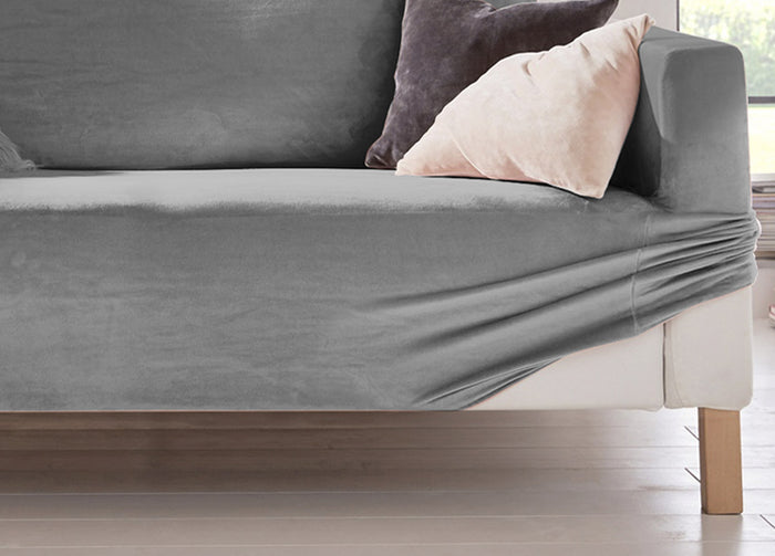 Copridivano Elasticizzato Effetto Velluto Modello Morbidissimo Colore Grigio - 2 Posti - Grigio