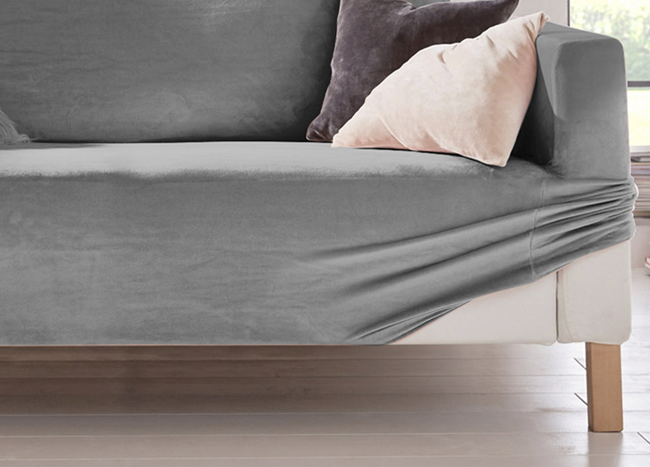 Copridivano Elasticizzato Effetto Velluto Modello Morbidissimo Colore Grigio - 4 Posti - Grigio