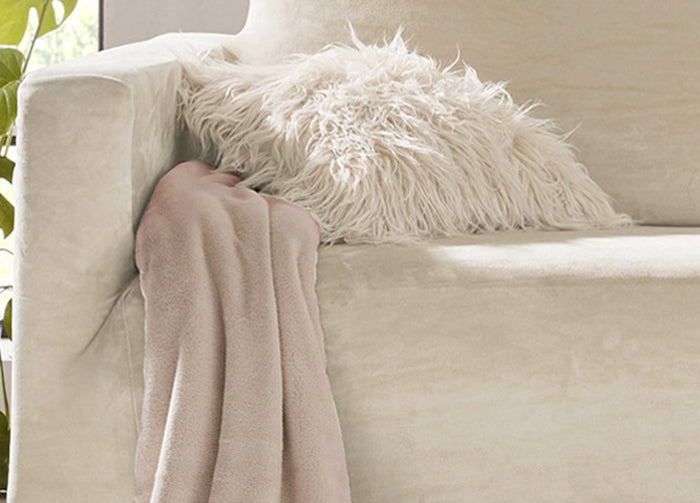 Copridivano Elasticizzato Effetto Velluto Modello Morbidissimo Colore Panna - 4 Posti - Panna