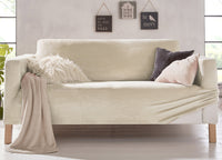 Copridivano Elasticizzato Effetto Velluto Modello Morbidissimo Colore Panna - 4 Posti - Panna