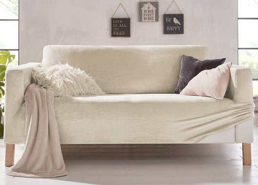 Copridivano Elasticizzato Effetto Velluto Modello Morbidissimo Colore Panna - 4 Posti - Panna