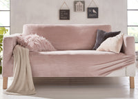 Copridivano Elasticizzato Effetto Velluto Modello Morbidissimo Colore Cipria - 3 Posti - Cipria