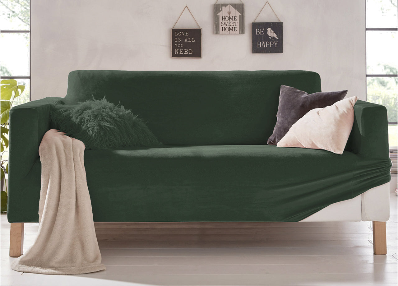 Copridivano Elasticizzato Effetto Velluto Modello Morbidissimo Colore Verde - 4 Posti - Verde