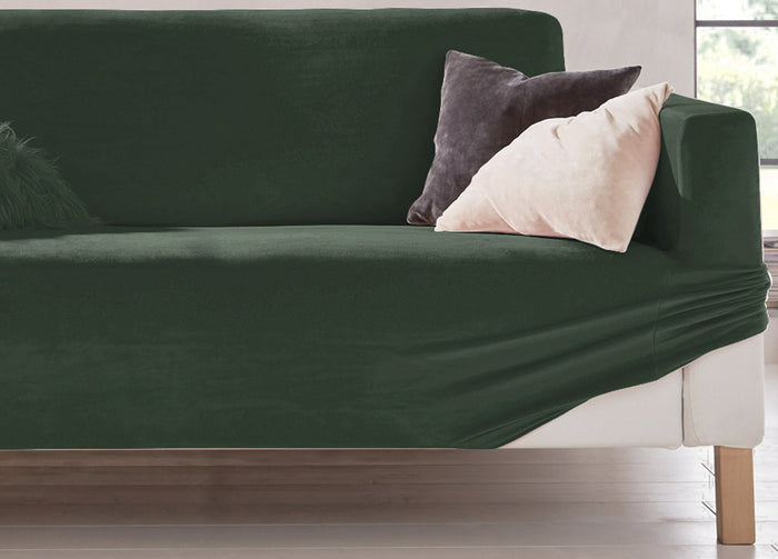 Copridivano Elasticizzato Effetto Velluto Modello Morbidissimo Colore Verde - 3 Posti - Verde