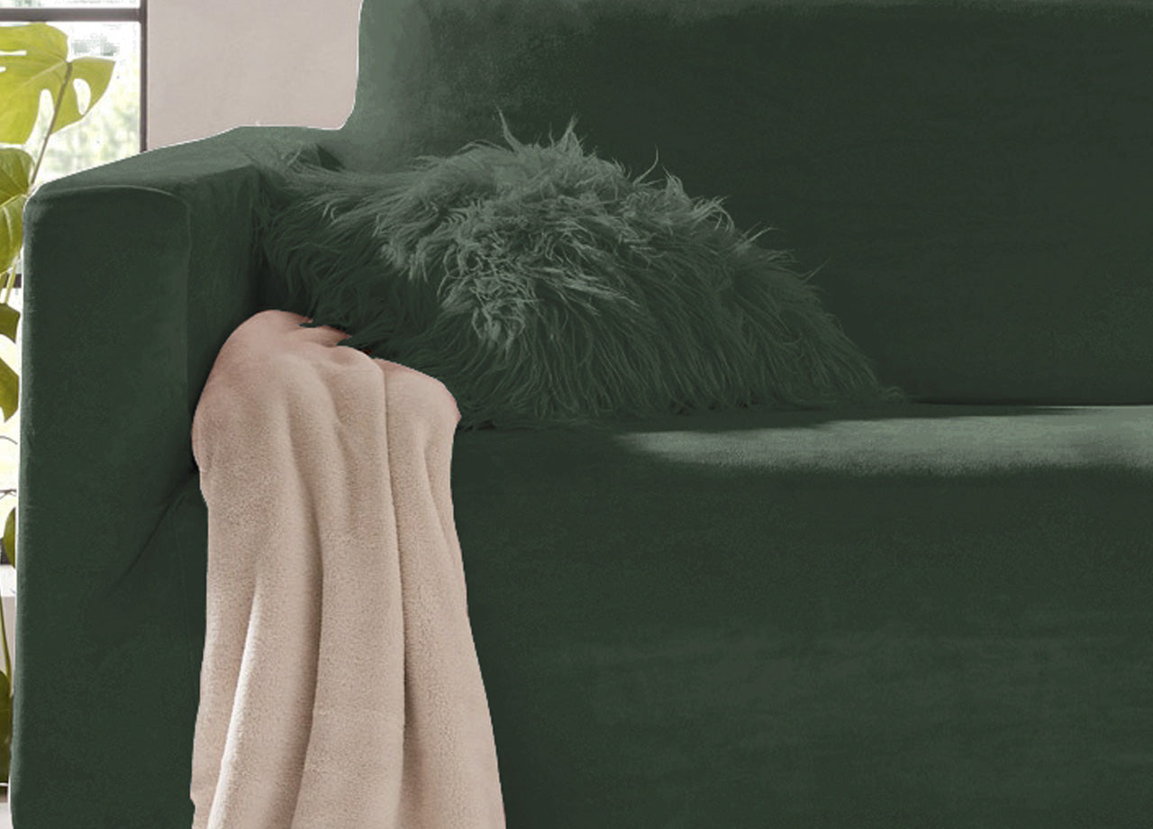 Copridivano Elasticizzato Effetto Velluto Modello Morbidissimo Colore Verde - 4 Posti - Verde