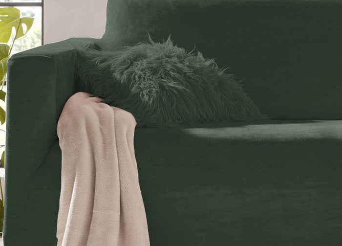 Copridivano Elasticizzato Effetto Velluto Modello Morbidissimo Colore Verde - 4 Posti - Verde