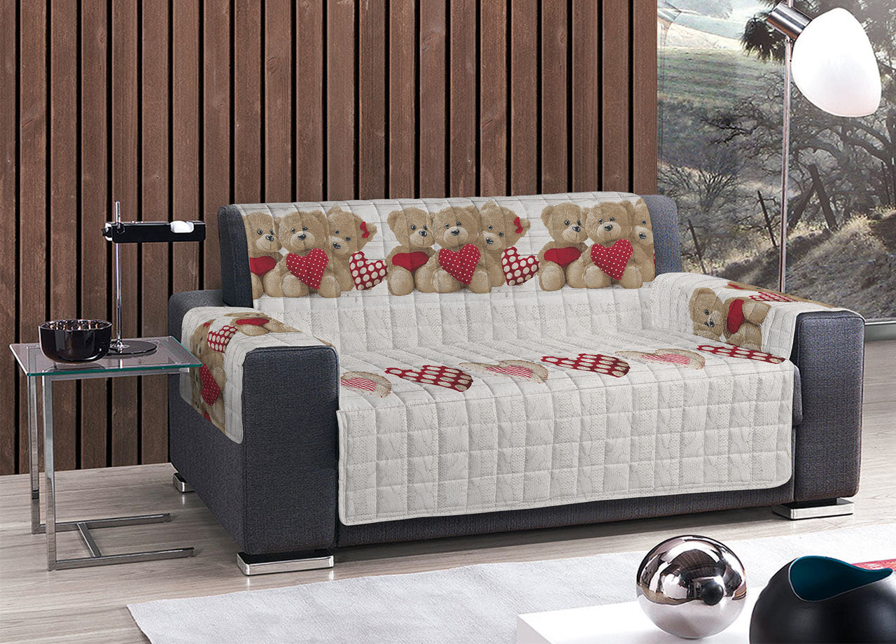 Copridivano-Copripoltrona Trapuntato Imbottito Disegno New Orsetti - Poltrona - Rosso