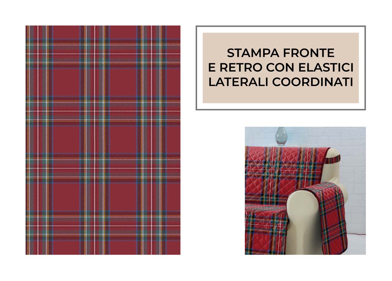 Copridivano Trapuntato Antimacchia Imbottito Scozzese Rosso Modello Perth - 2 Posti - Perth