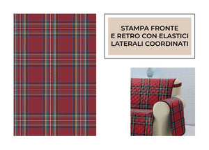 Copridivano Trapuntato Antimacchia Imbottito Scozzese Rosso Modello Perth - 3 Posti - Perth