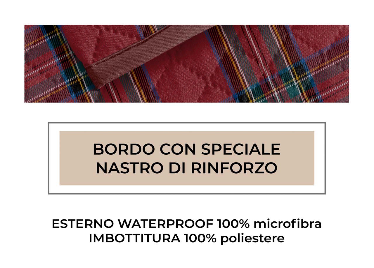 Copridivano Trapuntato Antimacchia Imbottito Scozzese Rosso Modello Perth - 3 Posti - Perth