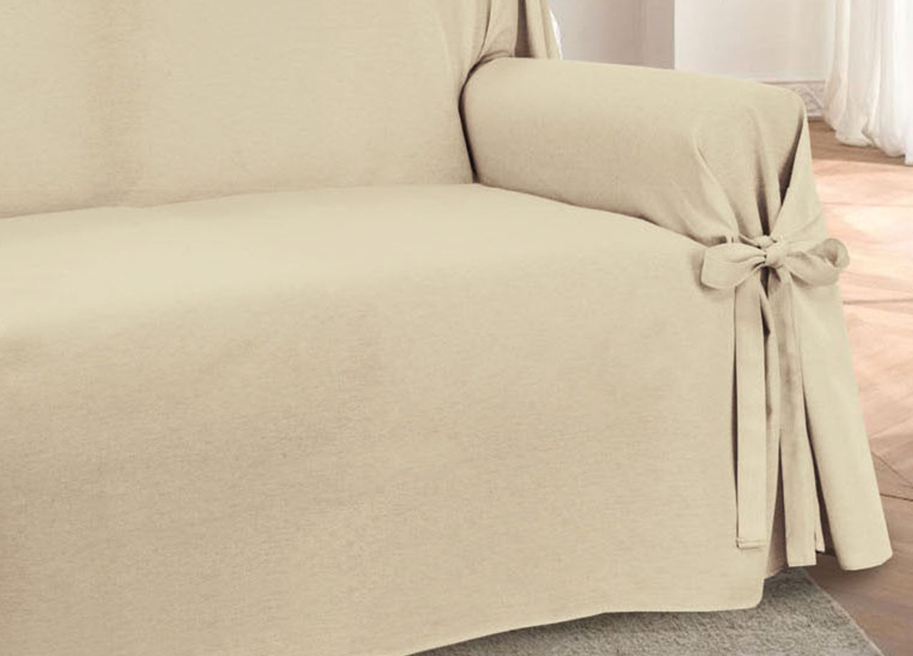 Copridivano Fodera Telo Protezione Divano Con Laccetti Fiocco Varie Fantasie - 2 Posti - Prez Beige