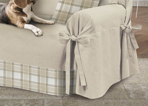 Copridivano Con Laccetti Disegno Scozia Colore Beige Modello O.B. - 3 Posti - Scozia