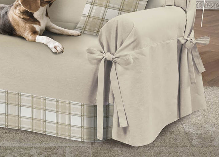 Copridivano Con Laccetti Disegno Scozia Colore Beige Modello O.B. - 3 Posti - Scozia