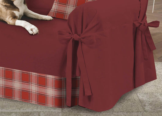 Copridivano Con Laccetti Disegno Scozia Colore Bordeaux Modello O.B. - 3 Posti - Bordeaux