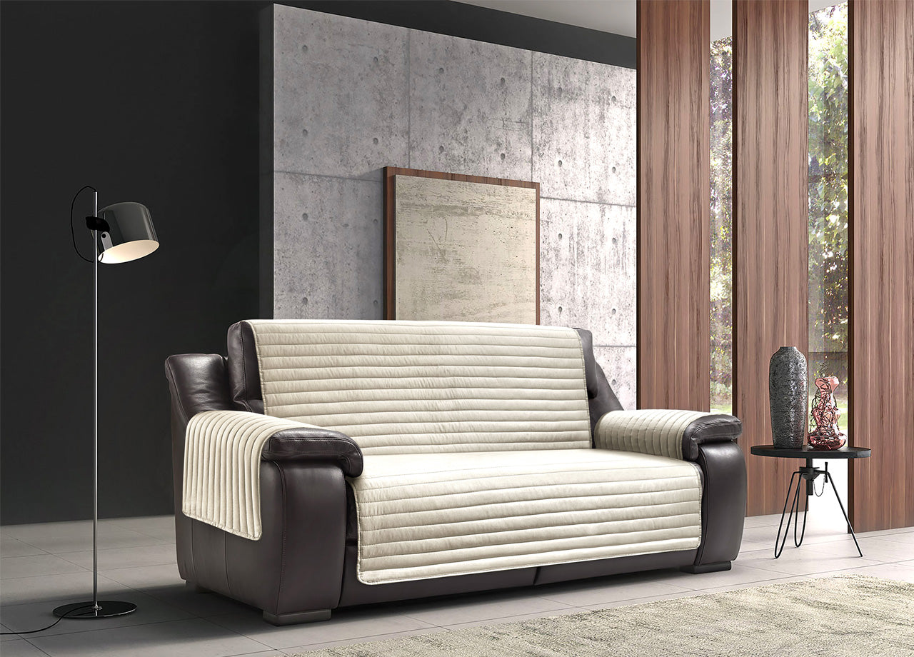 Copridivano/poltrona Imbottito Trapuntato Antimacchia Sofà Cover Impermeabile - 2 Posti - Tortora-Beige