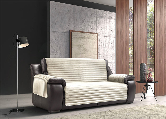 Copridivano Antimacchia Trapuntato Modello Sofà Marrone-Beige - 4 Posti - Marrone-Beige