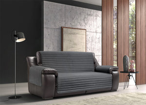 Copridivano/poltrona Imbottito Trapuntato Antimacchia Sofà Cover Impermeabile - 3 Posti - Grigio-Grigio