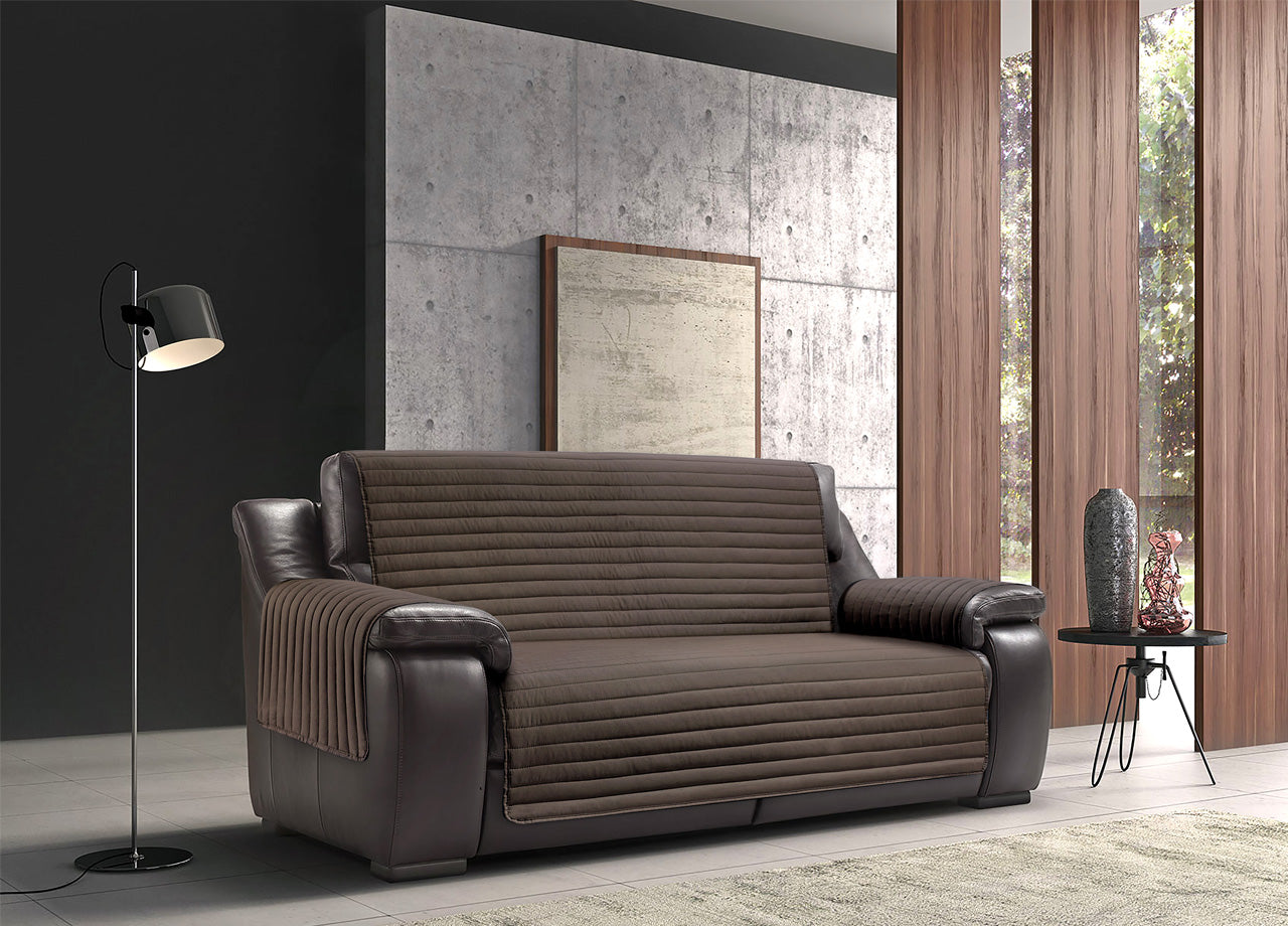 Copridivano/poltrona Imbottito Trapuntato Antimacchia Sofà Cover Impermeabile - 3 Posti - Marrone-Beige