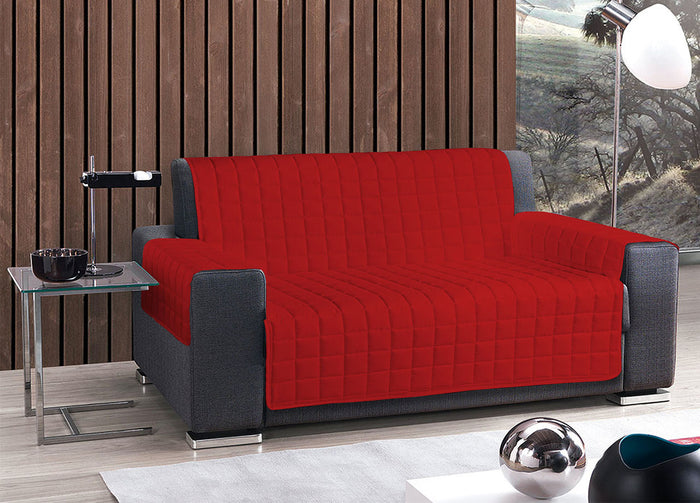 Copridivano Antimacchia Trapuntato in Tinta Unita - 4 Posti - Rosso