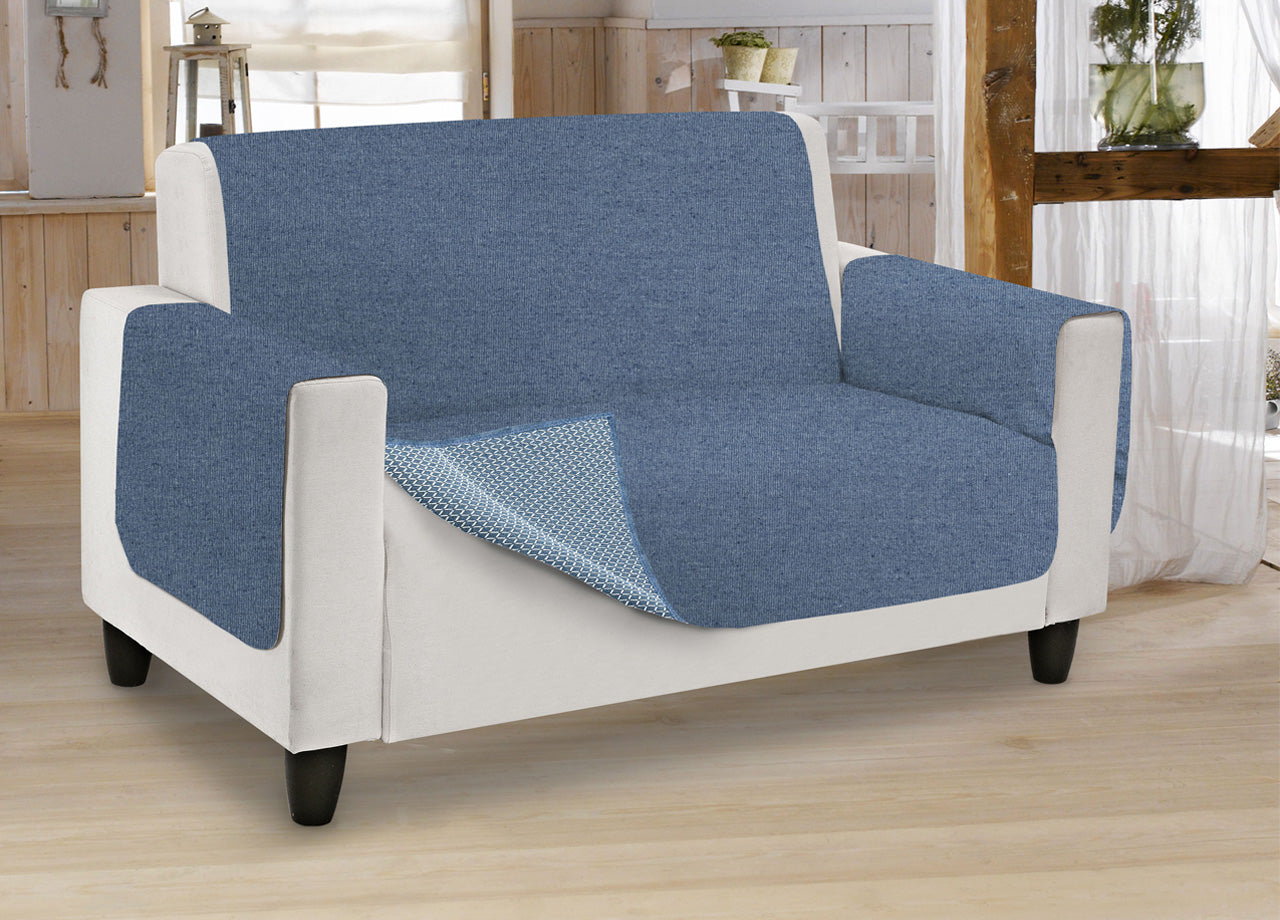 Copridivano Antiscivolo In Tinta Unita Modello O.B. - Poltrona - Blu