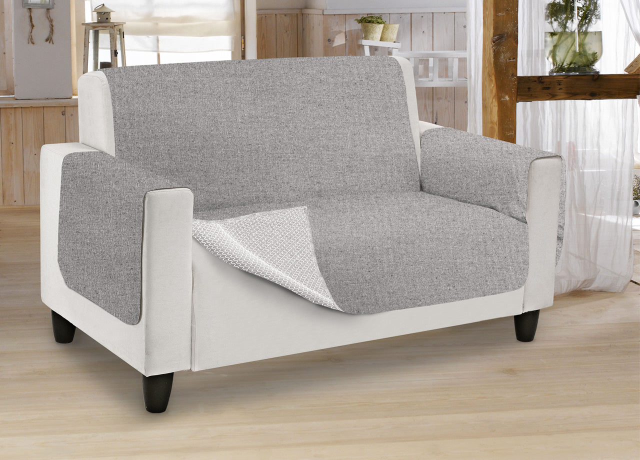 Copridivano Antiscivolo In Tinta Unita Modello O.B. - 3 Posti - Grigio