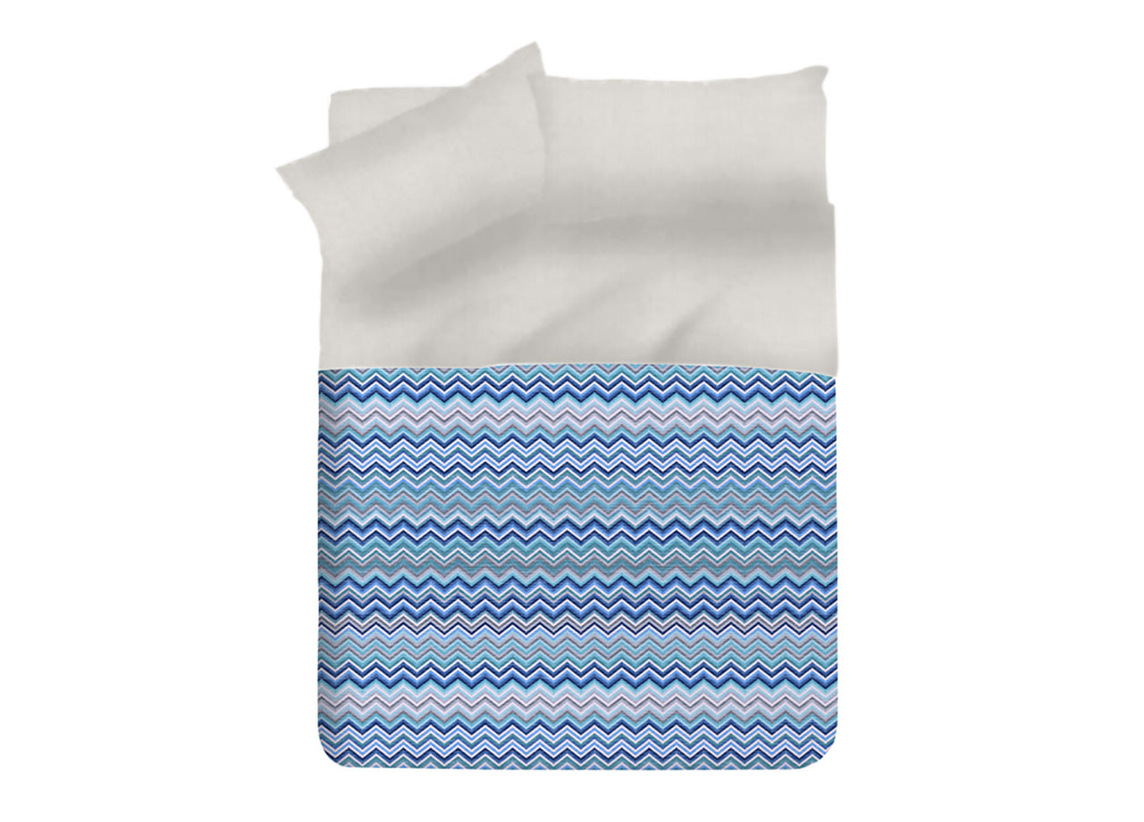 Copriletto Tessuto Piquet Primavera Estate In 100% Cotone Disegno Baia - Matrimoniale - Azzurro