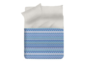 Copriletto Tessuto Piquet Primavera Estate In 100% Cotone Disegno Baia - Matrimoniale - Azzurro