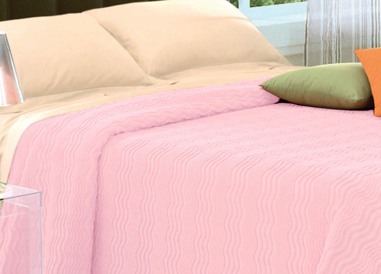 Copriletto Tinta Unita In Morbidissima Ciniglia A Onde 100% Cotone - 1 Piazza e Mezza - Rosa 6
