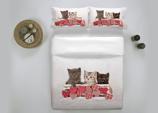 Copripiumino In 100% Cotone Stampa Digitale Modello Fresh Dis. 33 Micio - Singolo - Micio