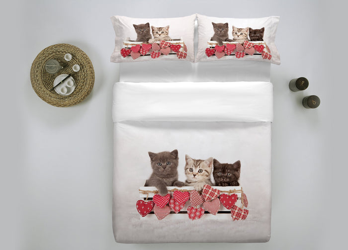 Copripiumino In 100% Cotone Stampa Digitale Modello Fresh Dis. 33 Micio - Matrimoniale - Micio