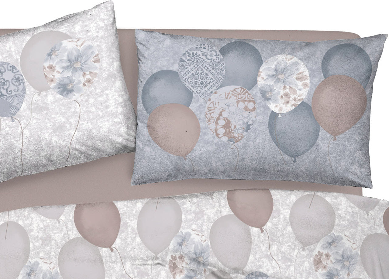 Copripiumino Sacco Piumone Pensieri Delicati Cotone Disegno Palloncini - Singolo - Grigio