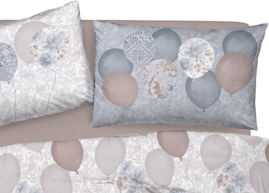 Copripiumino Sacco Piumone Pensieri Delicati Cotone Disegno Palloncini - Singolo - Grigio