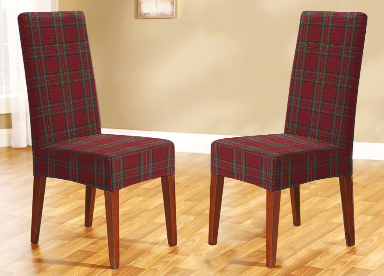 Coppia Coprisedia Con Schienale Antimacchia Scozzese Rosso Tartan Perth