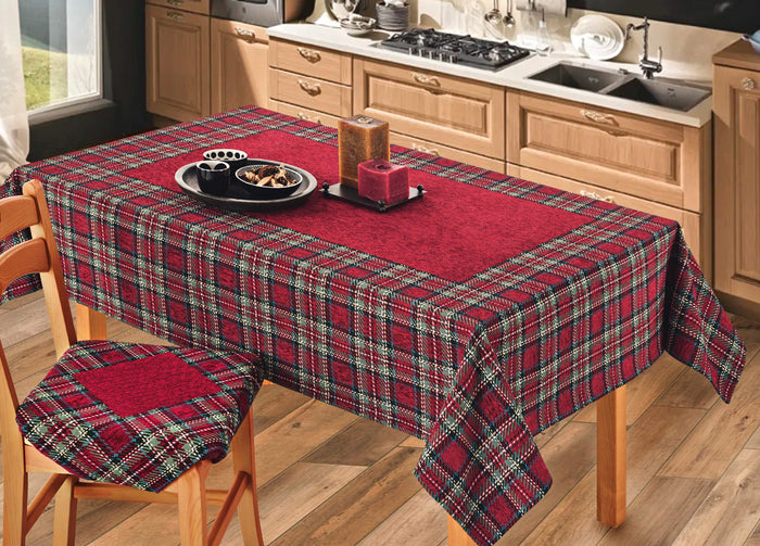 Tovaglia Copritavolo Tavola Fantasia Natalizia Disegno Tartan Scozzese Made Italy - 140x180 - Bordeaux
