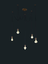 CORD SOSPENSIONE RAGNO FILI REGOLABILI RAME ANTICO MAX H. 200 PER SINGOLO CAVO  5 LUCI ATTACCO E27